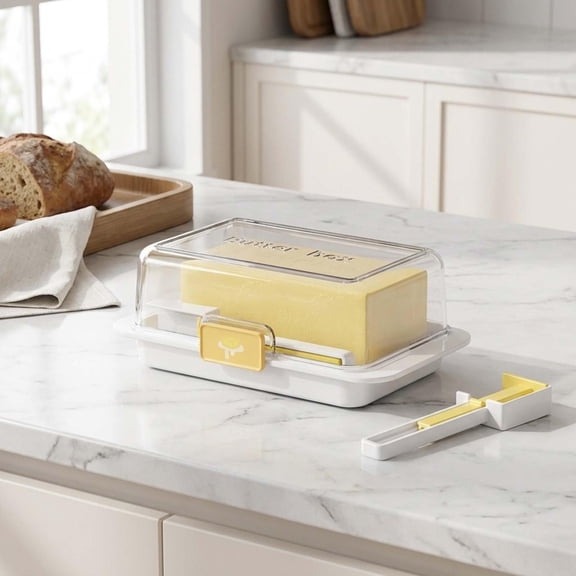 7.5 in Cheese Storage Container with Lid and Built-In Cutter, Refrigerator Butter & Cheese Keeper Box with Divided Tray for Kitchen Food Storage