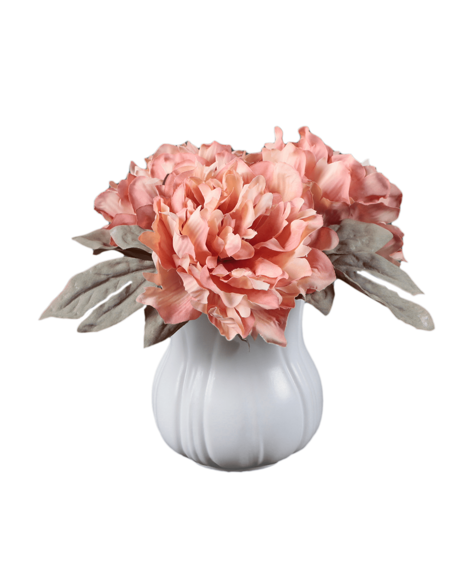 Mainstays 7.5" Artificial Peony Flowers in White Ceramic Tulip Pot – Faux Floral Arrangement for Tabletop Decor, 1 lb