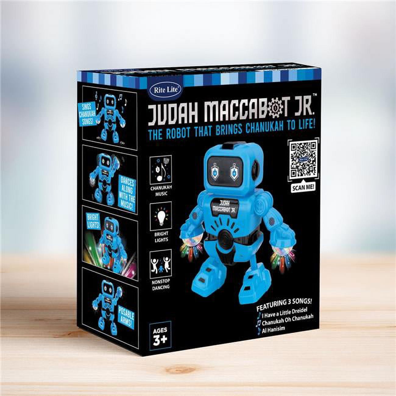 Robot dansant Hanoukka « Juda Maccabot » à piles blanches et bleues de 8,5  po