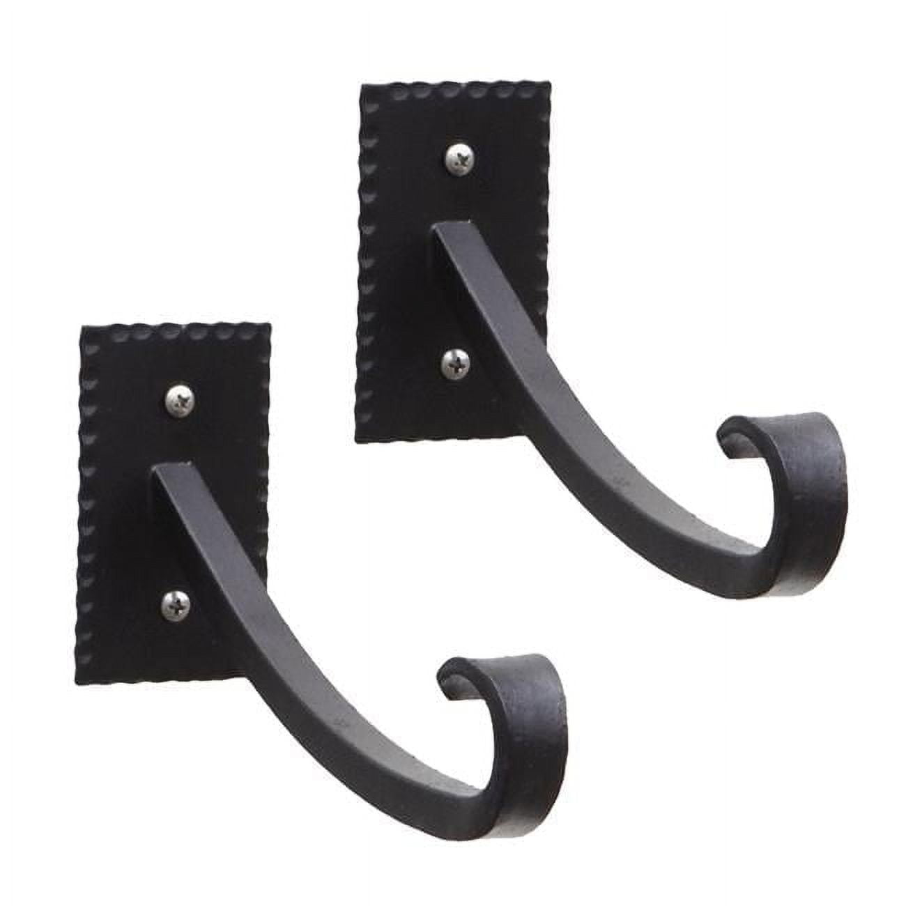 Black Wrought Iron Wall Bracket with Curved Hooks, Set of 2