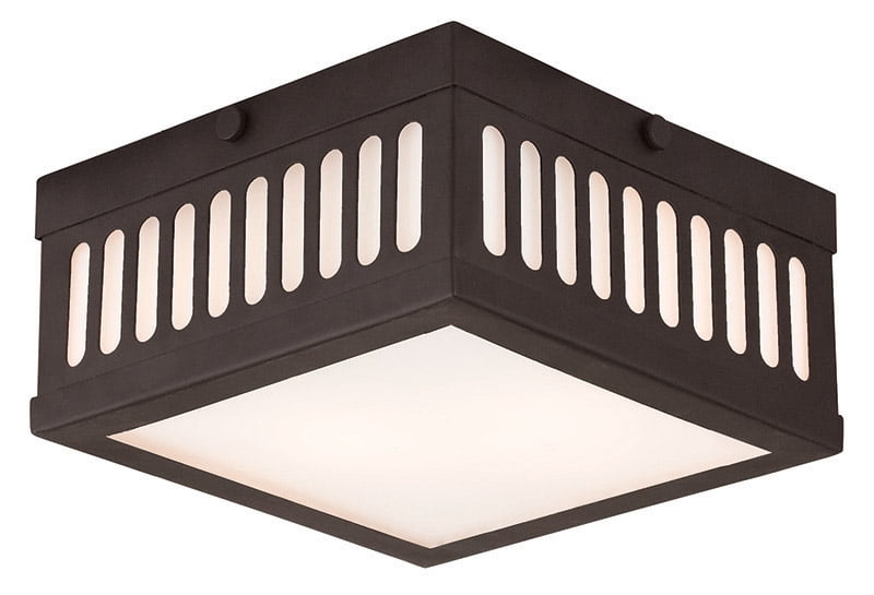 7.5 inch 2 Light Bronze Ceiling Light fixture with Hand Blown Satin Opal White Glass Shade