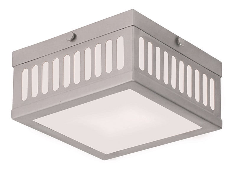 7.5 inch 2 Light Brushed Nickel Ceiling Light fixture with Hand Blown Satin Opal White Glass Shade