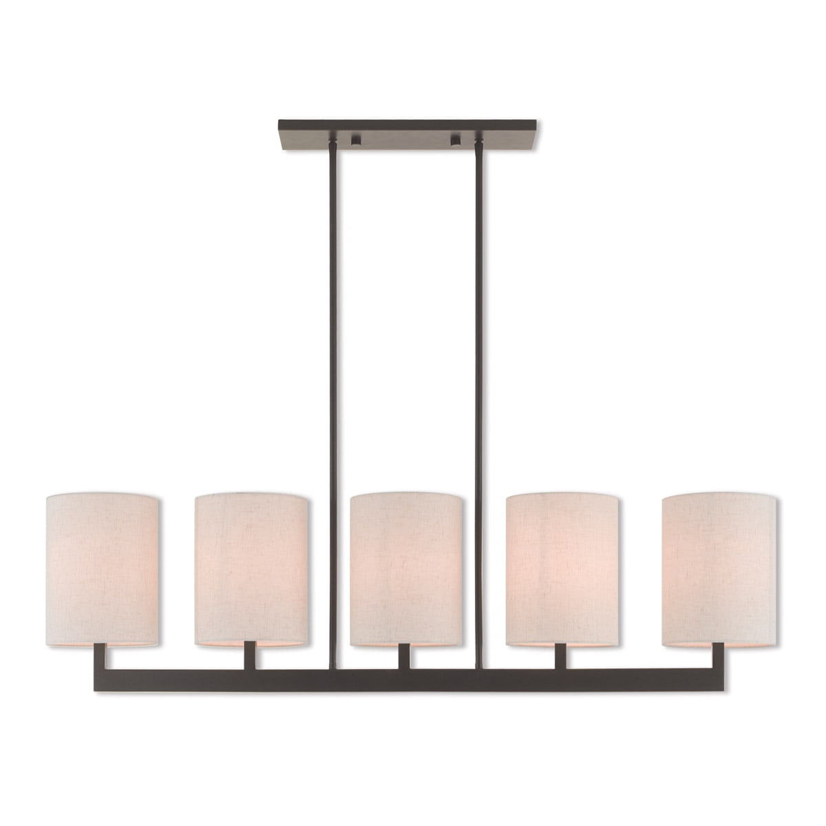 Bronze 5-Light Linear Chandelier with Fabric Shades