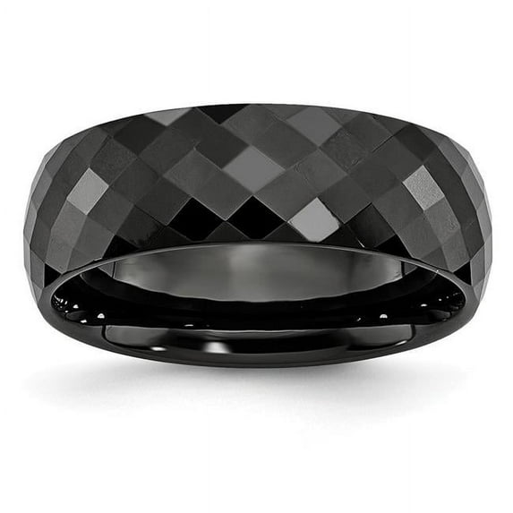 7.5 mm Ceramic Black Faceted Polished Band, Size 13