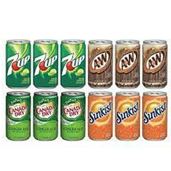 7.5 oz Cans Variety Pack 24, 6 7UP, 6 A&W Root Beer, 6 Sunkist Orange, 6 Canada Dry Ginger Ale, Pack of (12, 24)