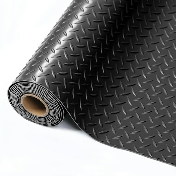 7.5 x 20 FT Heavy Duty Garage Floor Mat,2.3 mm Thickness Garage Car Mat,Diamond Plate PVC Shed Floor Covering,Garage Floor Car Mat for Trailer Flooring,Waterproof Garage Floor Mat Roll - Black