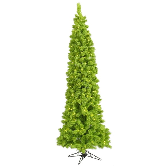 Vickerman 7.5' Flocked Lime Pencil Fir Artificial Christmas Tree, Lime Dura-lit LED Lights