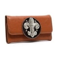 thumbnail image 1 of 7.5 x 4.5 in. Western Rhinestone Fleur De Lis Trifold Wallet, Brown, 1 of 1