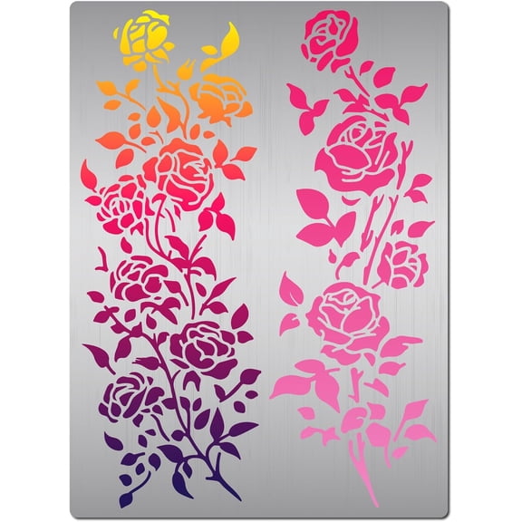 7.5 x 5.5 Inch Rose Metal Stencil Flower Branch Rose Vine Swirls Leaf Blossom Stainless Steel Stencil Bookmark Template for DIY Making