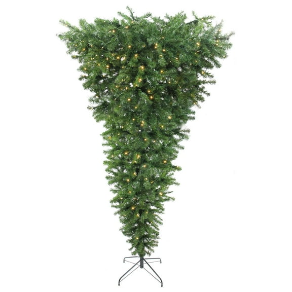 7.5' x 55" Pre-Lit Upside Down Spruce Artificial Christmas Tree - Warm White LED Lights