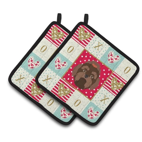 7.5 x 7.5 in. Russian Lapdog Love Pair of Pot Holders