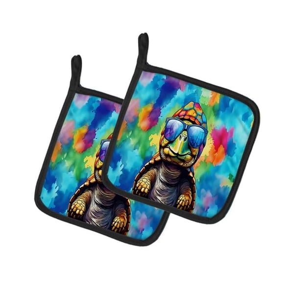 7.5 x 7.5 in. Unisex Hippie Animal Tortoise Turtle Pair of Pot Holders