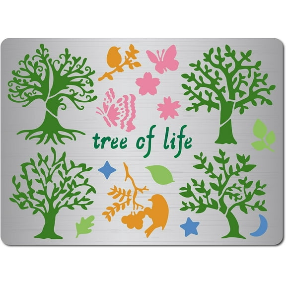 7.5"x5.5" Inch Tree of Life Metal Stencil Butterfly Painting Reusable Templates Birds Pattern Stencils Decoration Template Stainless Steel Journal Tool for Wood Burning Pyrography Engraving for DIY