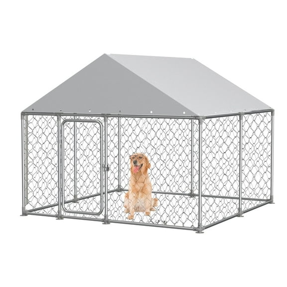 LOUAORIS 7.5'x7.5' Large Outdoor Dog Kennel with Roof,Large Dog Run Enclosure,Heavy Duty Outside Dog Kennel House, Waterproof UV-Resistant Cover and Secure Lock