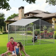 10'x10' Large Outdoor Dog Kennel with Roof,Large Dog Run Enclosure,Heavy Duty Outside Dog House, Waterproof UV-Resistant Cover and Secure Lock