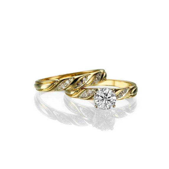 7.50MM D-F VS Moissanite Engagement Ring With Diamonds (1.35 ct Moissanite Weight, 1.6 ctw dew) Round Shape 14K Gold