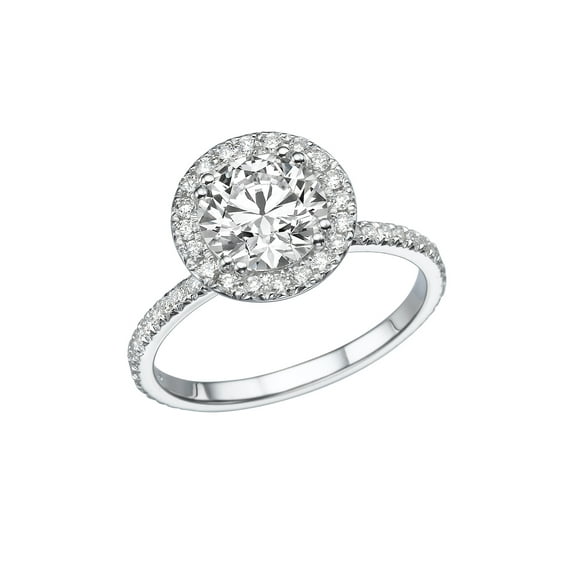 7.50MM D-F VS Moissanite Engagement Ring With Diamonds (1.35 ct Moissanite Weight, 2 ctw dew) Round Shape 14K Gold
