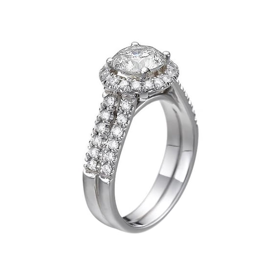 7.50MM D-F VS Moissanite Engagement Ring With Diamonds (1.35 ct Moissanite Weight, 2 ctw dew) Round Shape 14K Gold
