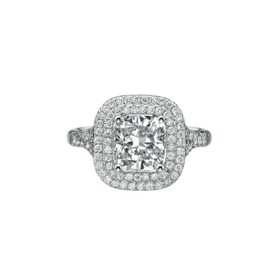 7.50MM D-F VS Moissanite Engagement Ring With Diamonds (1.8 ct Moissanite Weight, 2.7 ctw dew) Cushion Shape 14K Gold
