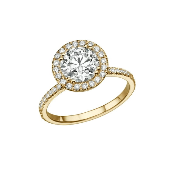 7.50MM D-F VS Moissanite Ring With Diamonds (1.35 ct Moissanite Weight, 2 ctw dew) Round Cut 14K Gold