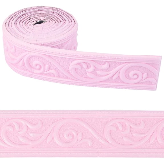 7.55Ftx2.32In Plastic Molding Trim Vintage Pink 3D Printing Flexible Self Adhesive Peel and Stick Wallpaper Border Wall Edging Foam for Baseboard Mirror Border Wall Line Hotel DIY Decor