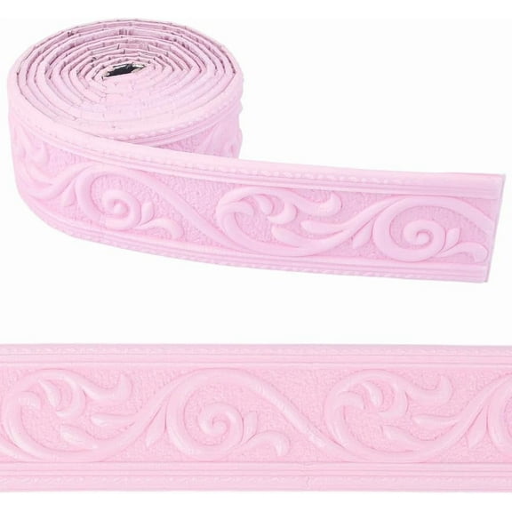 7.55Ftx2.32In Plastic Molding Trim Vintage Pink 3D Printing Flexible Self Adhesive Peel and Stick Wallpaper Border Wall Edging Foam for Baseboard Mirror Border Wall Line Hotel DIY Decor 1pc