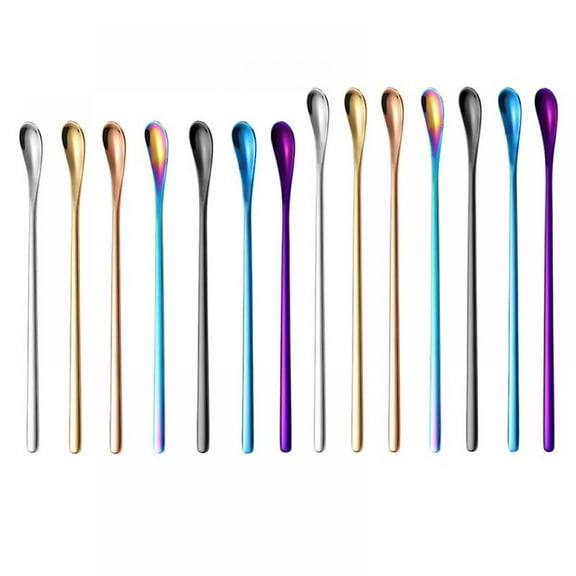 7.59"/8.77" Stainless Steel Long Handle Tea Coffee Ice Cream Spoon w/7 color