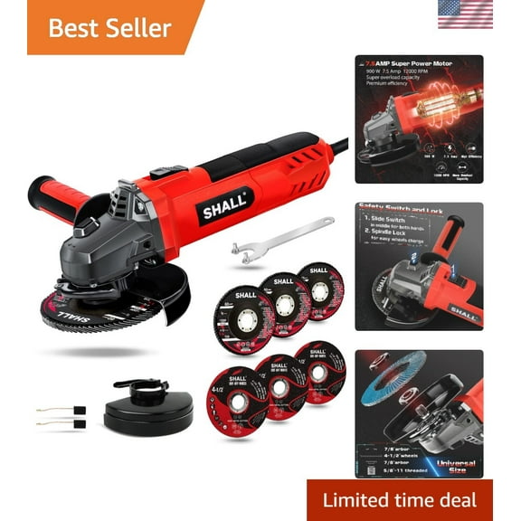 7.5Amp 4-1/2 Inch 12000 RPM Angle Grinder with 2 Guards, 3 Cutting Wheels, 3 ...