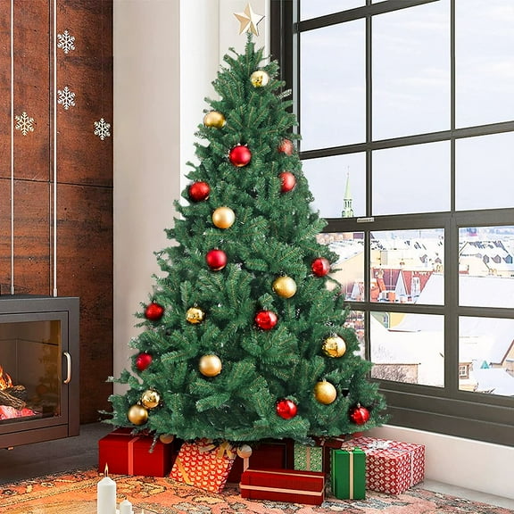 7.5FT 1400 Tips Artificial Christmas Tree Holiday Decoration, Unlit Artificial Trees for Indoors with Sturdy Metal Legs, PVC Leaves Christmas Trees, Easy Assembly, Green