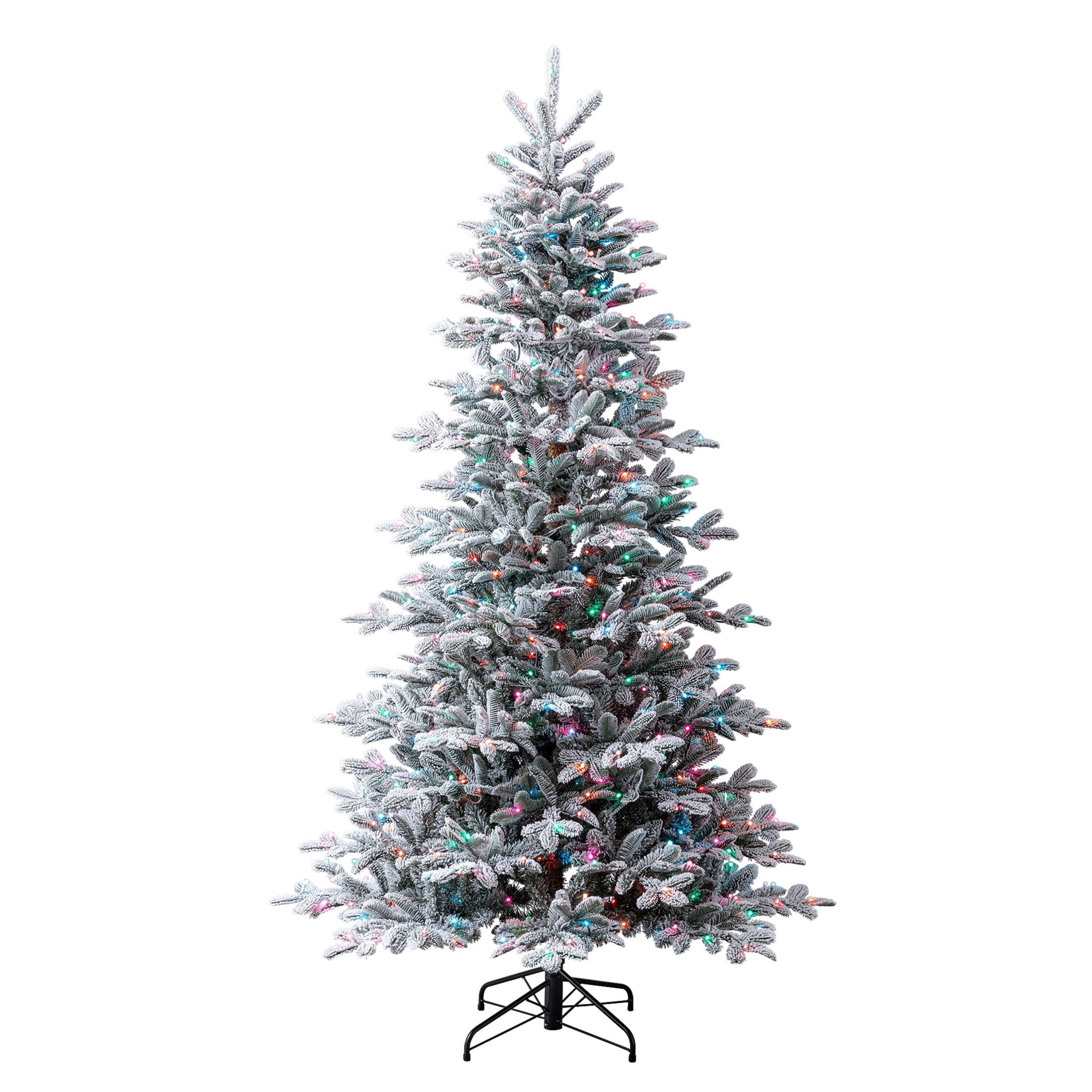 7.5' Pre-Lit Astoria Spruce Snow-Flocked Glitter Green Artificial Christmas Tree with LumaDazzle Color-Changing Twinkle LED Lights, Quick Set, and Stand, by Holiday Time