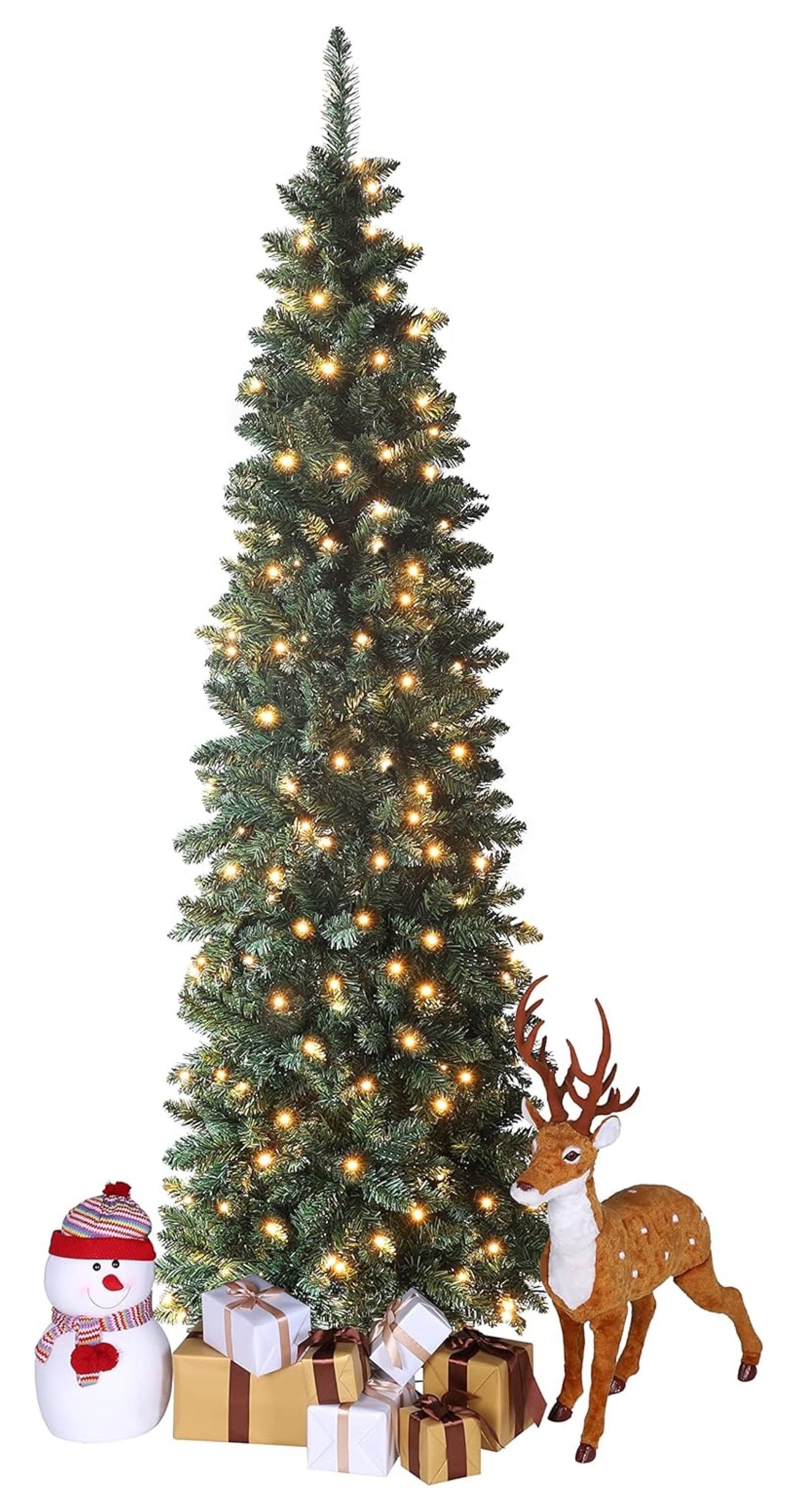 7.5FT Artificial Christmas Tree, Pencil Christmas Tree Prelit, Skinny