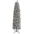 thumbnail image 1 of 7.5FT Artificial Snow Flocked Christmas Tree, Pre-Lit Hinged Pencil Tree with 350 LED Lights & 641 Snow Branch Tips and Metal Stand, Slim Xmas Tree for Holiday Decor, 1 of 9