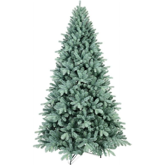 7.5FT Blue Spruce Artificial Christmas Tree, Premium Unlit Christmas Tree with 2148 PE/PVC Branch Tips, Memory Wire Full Xmas Tree with Metal Hinged and Foldable Base for Holiday Decoration