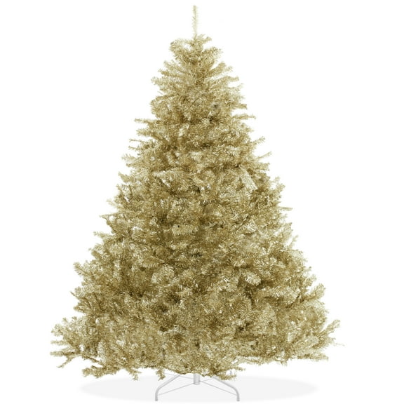 7.5FT Champagne Gold Tinsel Artificial Holiday Christmas Tree with Sturdy Metal Stand