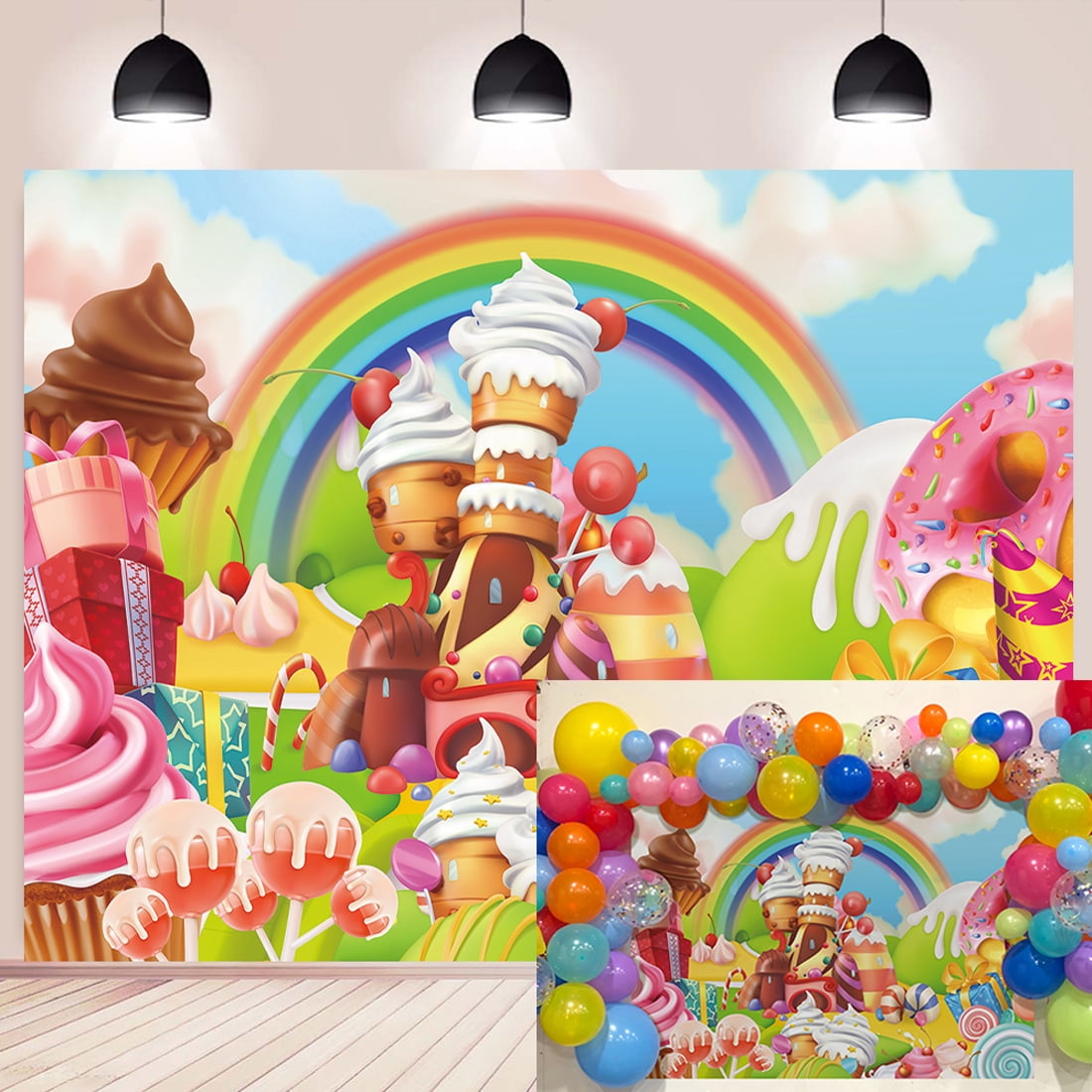 Candy Blue Cream Glossy Donut Round Party Backdrop
