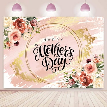 7×5FT Happy Mother's Day Backdrop I Love Mom Background for Photography Pink Flower Women Queen's Day Thanks Mama Banner Photo Props