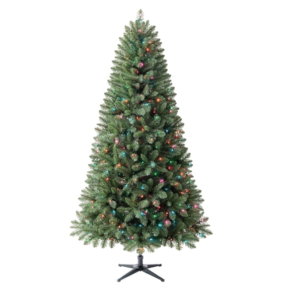 7.5' Pre-Lit Kennedy Fir Green Artificial Christmas Tree with Color-Changing Small LED Lights, Quick Set, and Stand, by Holiday Time