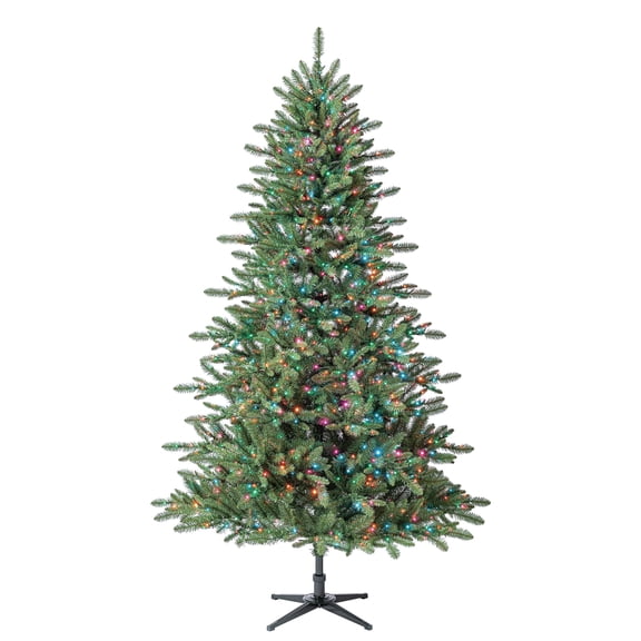 7.5' Pre-Lit Milford Pine Green Artificial Christmas Tree with LumaDazzle Color-Changing Twinkle LED Lights, Quick Set, and Stand, by Holiday Time