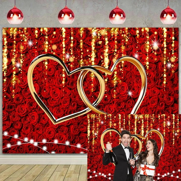7×5FT Valentine's Day Backdrop Red Rose Backdrop for Photography Love Hearts Backdrop Wedding Anniversary Wedding Ceremony Party Supplies