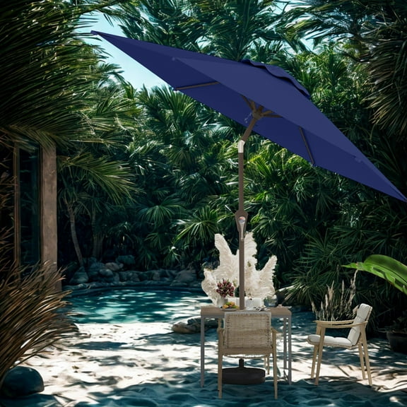 7.5FT Outdoor Patio Umbrella, Patio Umbrella, Market Umbrella, Metal Pole Umbrella with Push Button Tilt and Crank, 6 Ribs, Polyester Canopy(Navy)