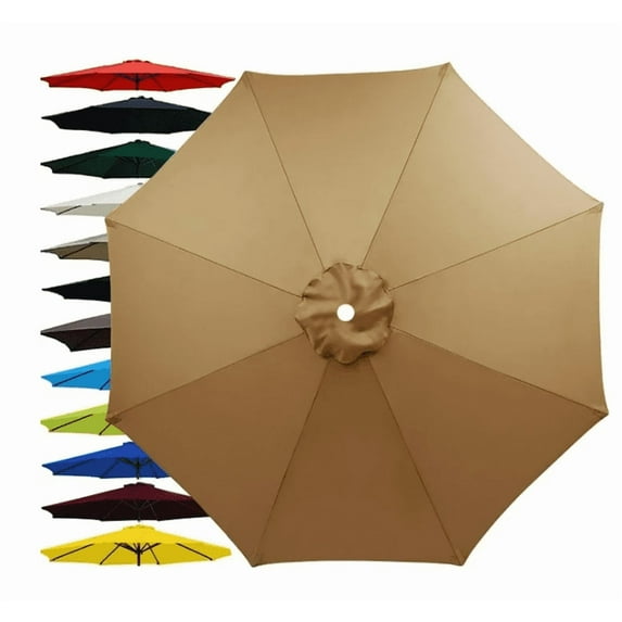 7.5FT Outdoor Patio Umbrella Replacement Canopy, 6 Ribs Umbrella Canopy Cover Replacement Fabric, Parasol Top Cover Replacement UV Protective Fabric, Canopy Only - Khaki