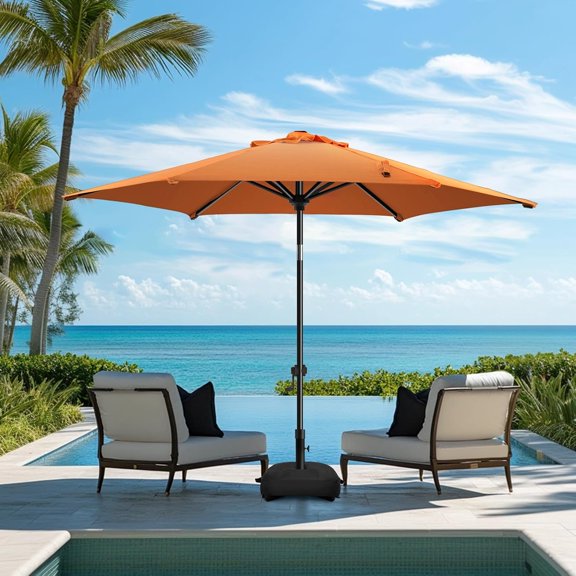 7.5FT Patio Umbrella with Base, Outdoor Umbrellas with Base Included, 6 Sturdy Ribs, Waterproof Fade Resistant POLYESTER DTY Canopy for Deck, Lawn, Garden, Backyard & Pool, Orange