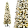 thumbnail image 1 of 7.5FT Pencil Christmas Tree Pre-Lit, Flocked Portland Pine Artificial Christmas Tree w/350 LED Lights & 573 PVC Branch Tips, Metal Hinges & Base, 1 of 7
