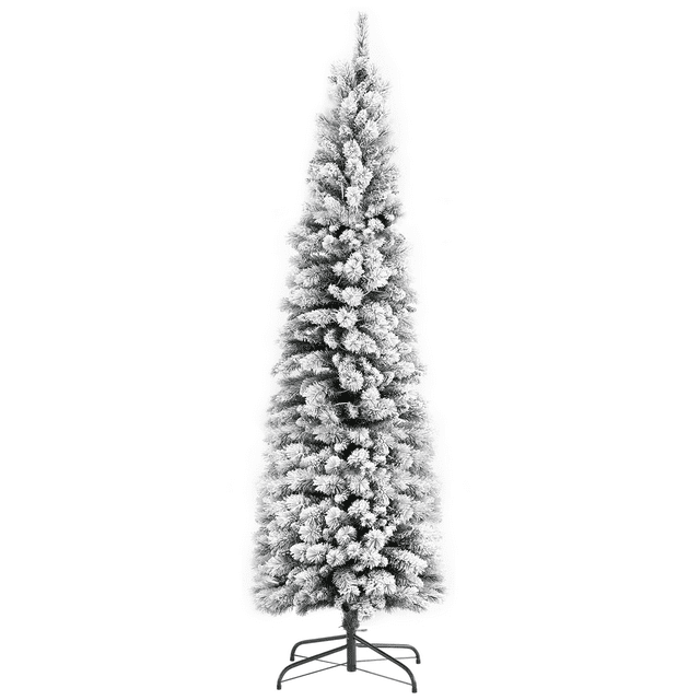 7.5FT Pencil Christmas Tree PreLit, Flocked Portland Pine Artificial