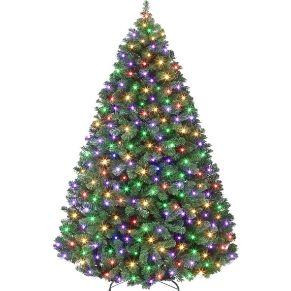 7.5FT Pre-Lit Artificial Christmas Tree with 500 RGBW Color Changing Lights, 9 Modes, 1,450 Tips & Metal Stand - Perfect for Home, Parties & Holiday Decor