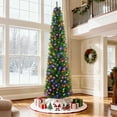 thumbnail image 1 of 7.5ft Pre-Lit Pencil Christmas Tree, 663 Tip Artificial Xmas Tree with 200 Dual-Color LEDs, 10 Lighting Modes, Metal Stand, Green, 1 of 9