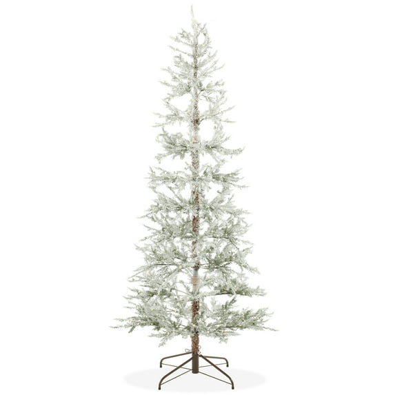 7.5FT Pre-Lit Sparse Flocked Pine Artificial Holiday Christmas Tree, Warm White and Multicolor LED Lights with Sturdy Metal Stand