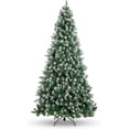thumbnail image 1 of 7.5ft Pre-Decorated Flocked Christmas Tree, Pine Cones, Hinged PVC Branches, Metal Stand, Snowy Holiday Tree for Home, Office, Party, 1 of 5
