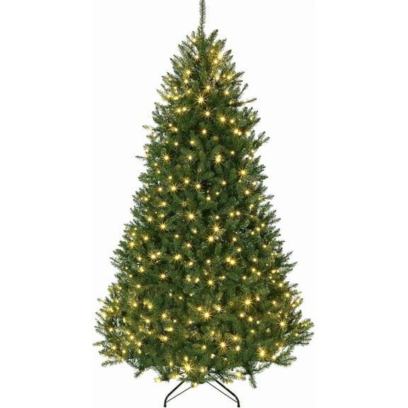 7.5FT Prelit Artificial Christmas Tree with PE PVC Tips,Fast 3-Step Assembly Flame-Retardant Holiday Tree with Stable Base