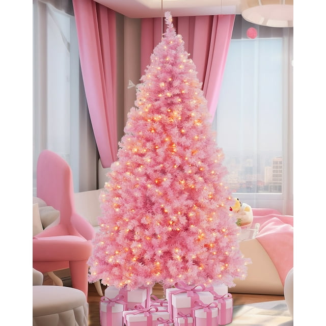 7.5FT Premium Artificial PreLit Christmas Tree, Full Xmas Tree with 1300 Branch Tips 300 LEDs